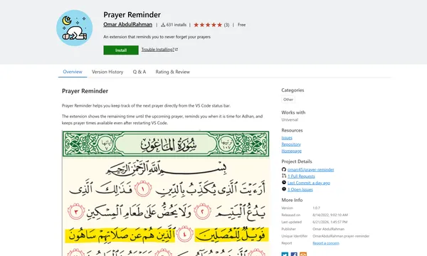 A screenshot from the website: Prayer Reminder